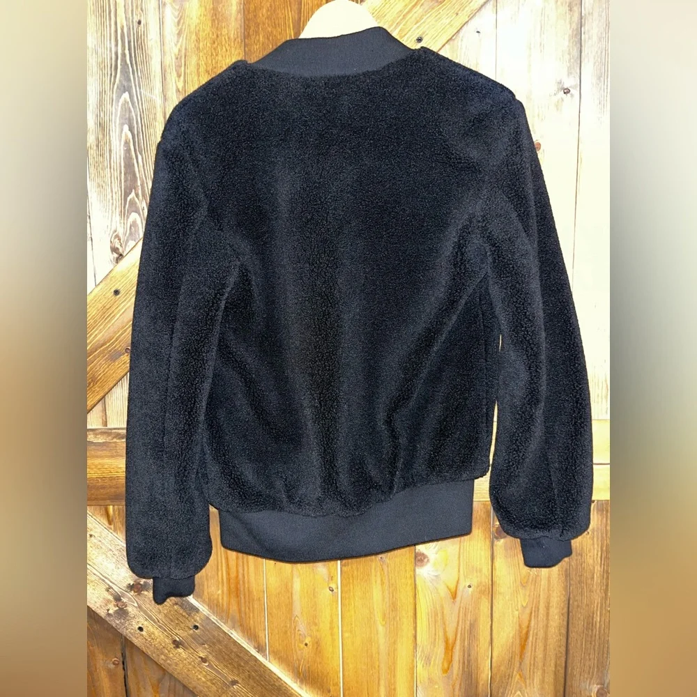 ASOS Black Faux Fur Bomber Jacket WITH ORANGE LINING INSIDE SIZE 2XS
